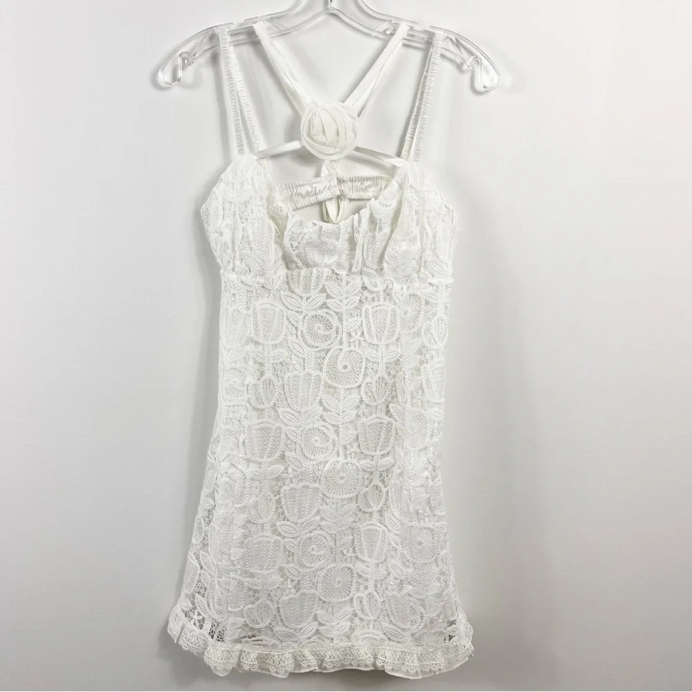 For Love And Lemons Harriet Lace Mini Dress NWT Crisp White - Picture 2 of 9